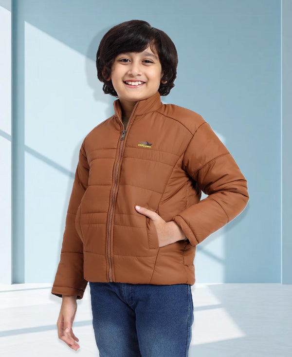 HiFlyers Boys Regular Fit | Polyster |Fluffy Full Sleeves |Quilted Insulation|High Neck Stand Collar|Zipper Jacket -Brown
