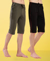 T.T. Men Regular Fit Poly Jersey Capri With Side Piping Pack Of 2-Black-Olive