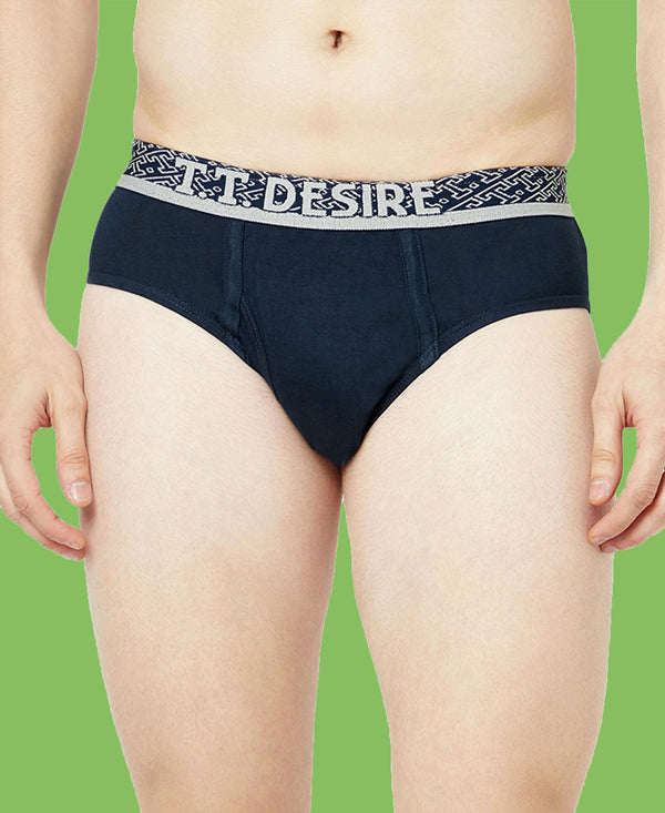 T.T. Mens Desire 100% Combed Cotton Front Open Brief Top Elastic Pack Of 2 Teal-Olive