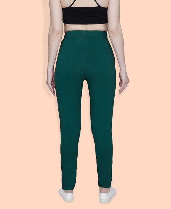 HiFlyers Women Slim Fit Solid Cotton Lycra Kurti Pant Bottle Green