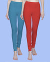 T.T. Women Solid Chudidar Cotton Lycra Cool Leggings -Plum- Baby Blue( Free Size)