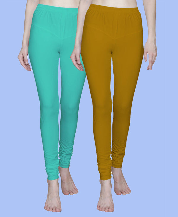 T.T. Women Solid Chudidar Cotton Lycra Cool Leggings -Jade - Saffron( Free Size)