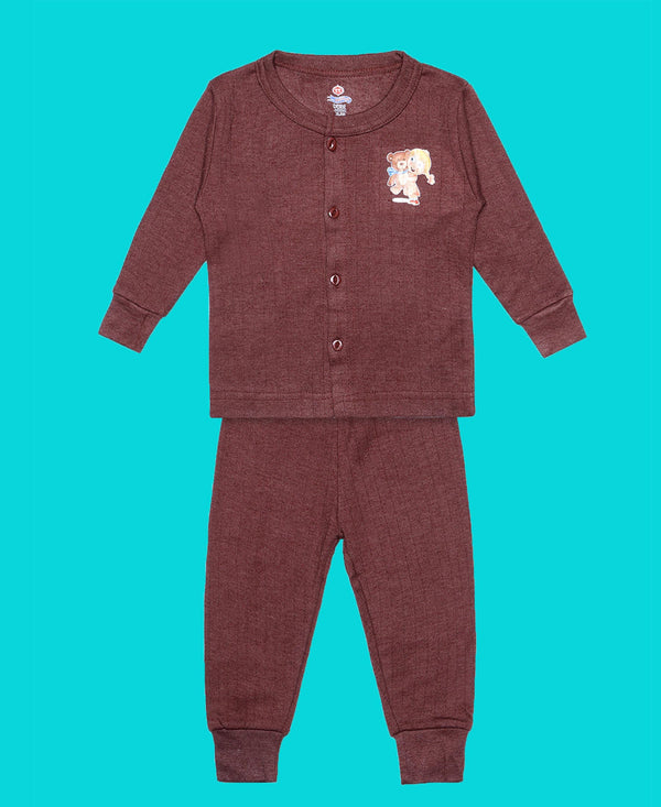 T.T. Unisex Baby Boys & Girls |Regular Fit| Premium Cotton Blended |Skin Soft Fabric|Front Open|Full Sleeves|Trendy Winter Wear|Top Payjama Thermal Set -Brown