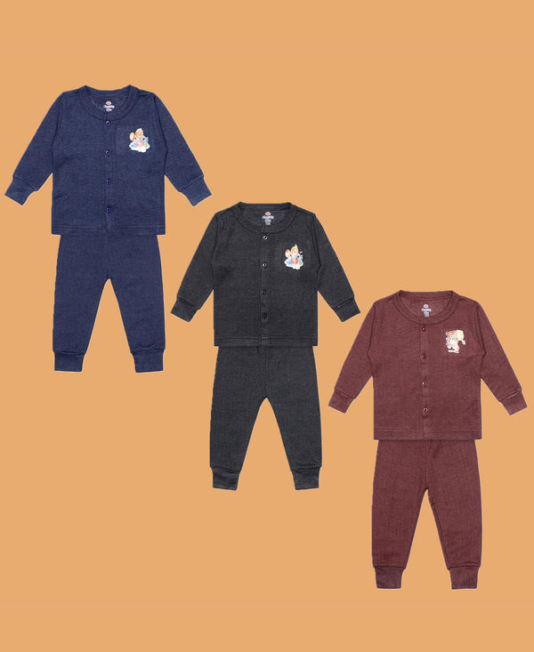T.T. Unisex Baby Boys & Girls |Regular Fit| Premium Cotton Blended |Skin Soft Fabric|Front Open|Full Sleeves|Trendy Winter Wear|Top Payjama Thermal Set -Assorted