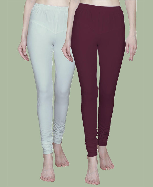 T.T. Women Solid Chudidar Cotton Lycra Cool Leggings -Deep Maroon - Ivory( Free Size)