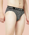T.T. Mens Desire 100% Combed Cotton Printed Brief Top Elastic Pack Of 3 Black-Maroon-Red