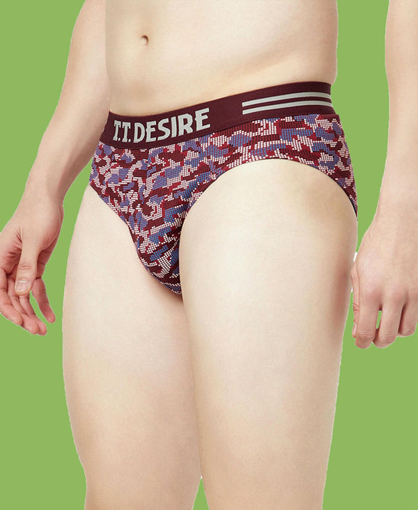 T.T. Mens Desire 100% Combed Cotton Printed Brief Top Elastic Pack Of 2 Black-Majenta