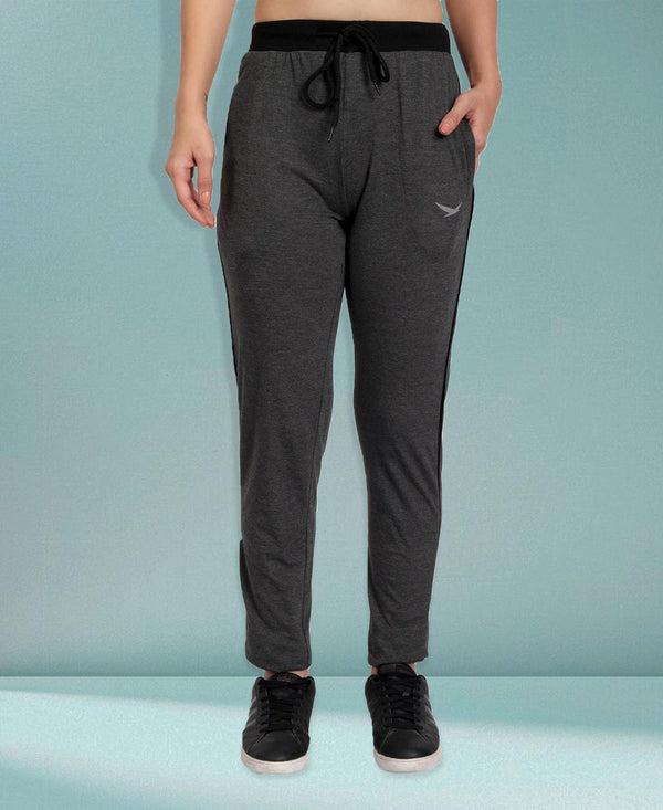 HiFlyers Women Comfort Fit Anthra Melange Cotton Track Pants