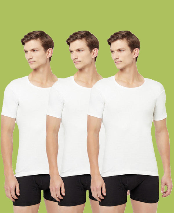 T.T. Men Interlock Vest Half Sleeve Pack Of 3 White