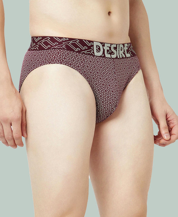 T.T. Mens Desire 100% Combed Cotton Printed Brief Top Elastic Pack Of 3 Majenta-Blue-Maroon