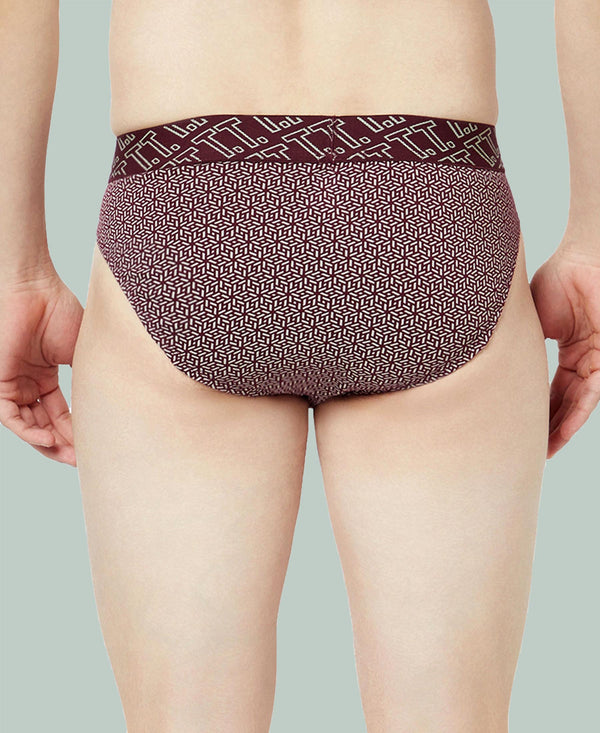 T.T. Mens Desire 100% Combed Cotton Printed Brief Top Elastic Pack Of 2 Maroon-Black