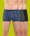 T.T. Men Desire Super Combed Cotton Printed Snug Fit Mini Trunks For Men Pack Of 3 Black-Green-Sky Blue