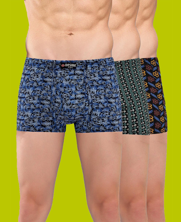 T.T. Men Desire Super Combed Cotton Printed Snug Fit Mini Trunks For Men Pack Of 3 Green-Navy-Sky Blue