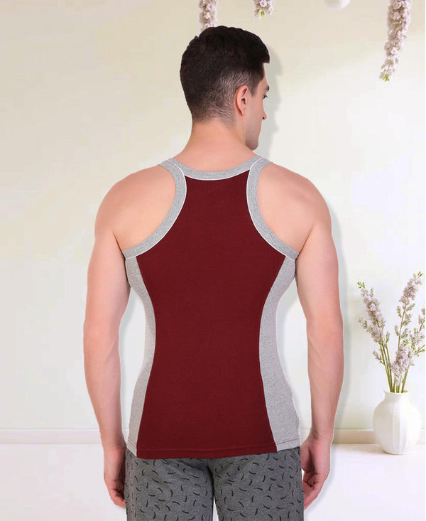 T.T. Men DesignerGym Vest Pack Of 2 Maroon-Grey -Navy-Maroon