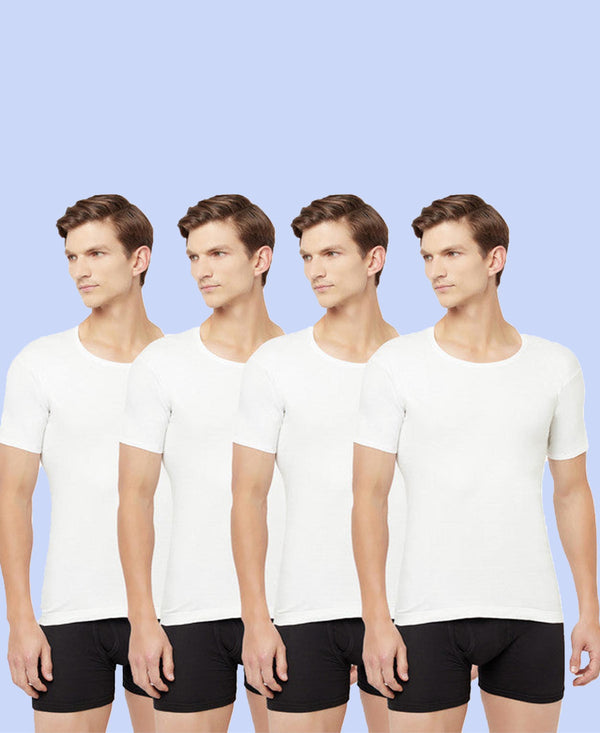 T.T. Men Interlock Vest Half Sleeve Pack Of 4 White