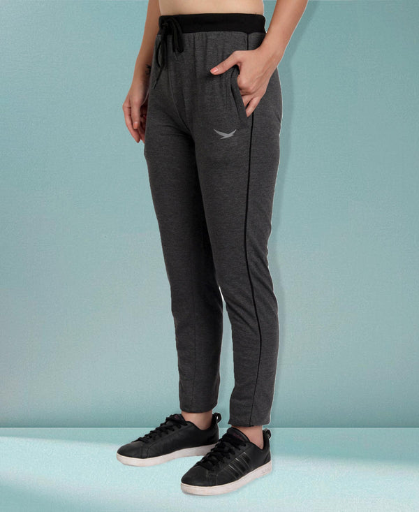 HiFlyers Women Comfort Fit Anthra Melange Cotton Track Pants