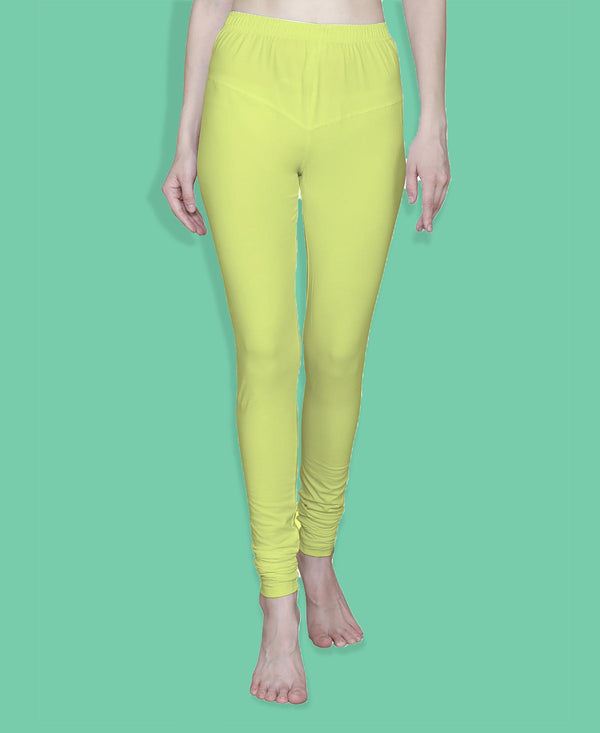 T.T. Women Solid Chudidar Cotton Lycra Cool Leggings -Light Lemon - Rama Green( Free Size)