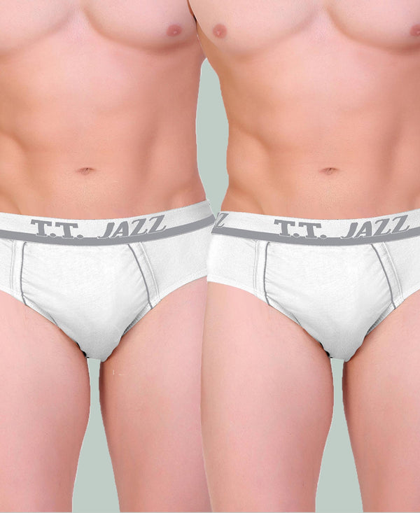 T.T. Mens Jazz Brief Top Elastic Pack Of 2 White