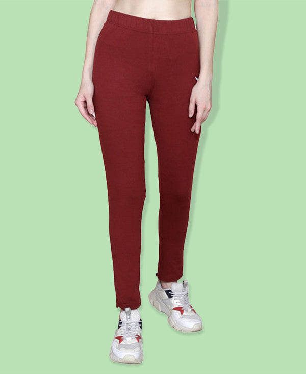 HiFlyers Women Slim Fit Solid Cotton Lycra Kurti Pant Maroon