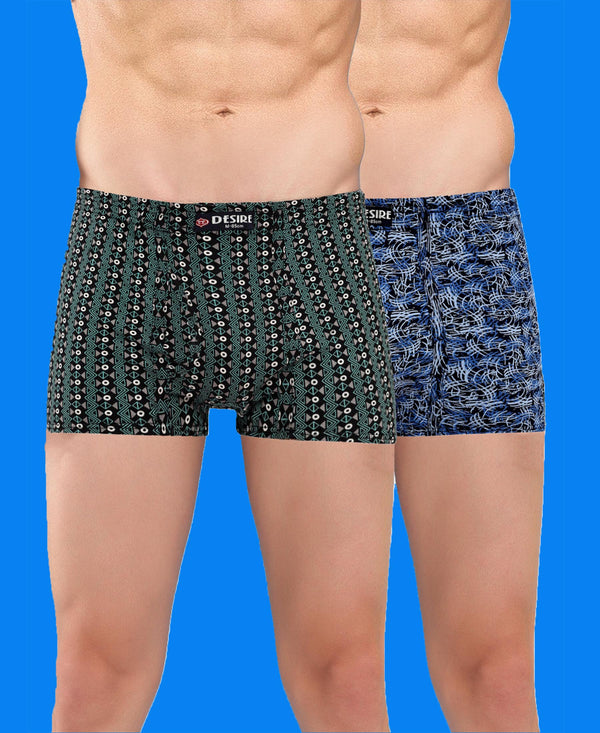 T.T. Men Desire Super Combed Cotton Printed Snug Fit Mini Trunks For Men Pack Of 2 Green-Sky