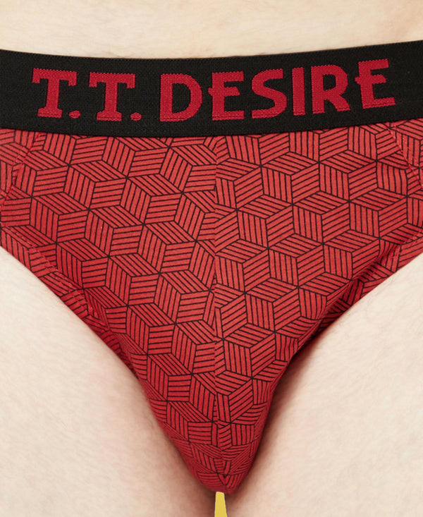 T.T. Mens Desire 100% Combed Cotton Printed Brief Top Elastic Pack Of 5 Assorted