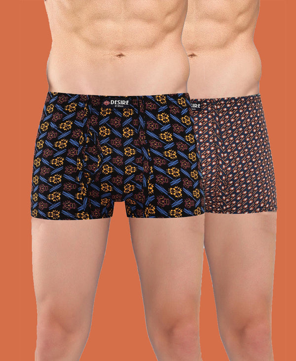 T.T. Men Desire Super Combed Cotton Printed Snug Fit Mini Trunks For Men Pack Of 2 Brown-Navy