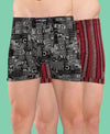 T.T. Men Desire Super Combed Cotton Printed Snug Fit Long Trunks For Men Pack Of 2 Grey-Maroon