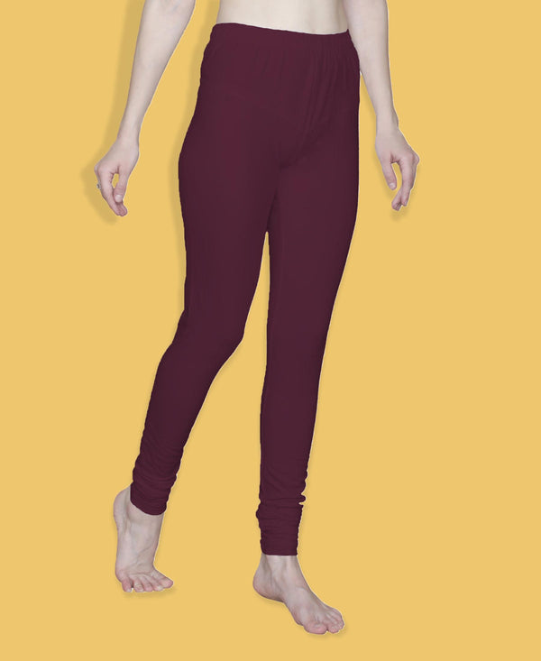 T.T. Women Solid Chudidar Cotton Lycra Cool Leggings -Bright Rane - Burgandy( Free Size)