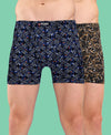 T.T. Men Desire Super Combed Cotton Printed Snug Fit Long Trunks For Men Pack Of 2 D.Brown-Navy