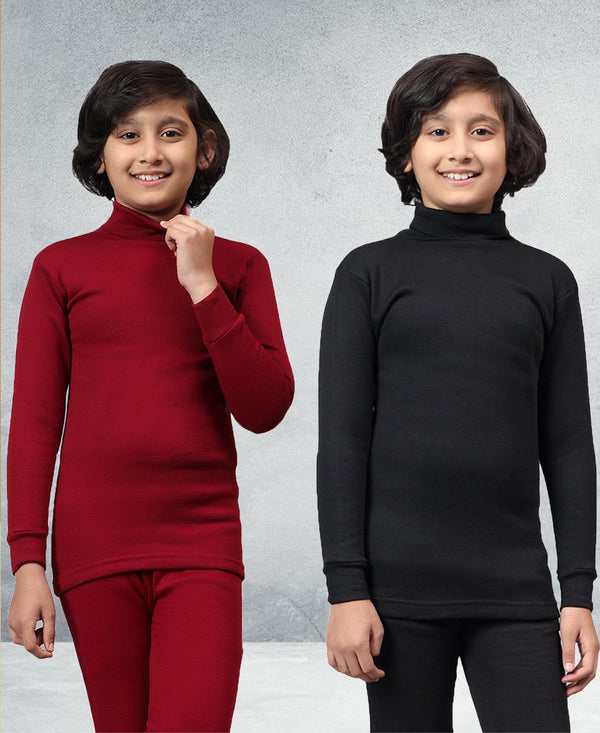 T.T. Boys & Girls |Slim Fit| Cotton Fleece |Full Sleeves|High Neck|Trendy Winter Wear|Dyed Top Pack Of 2-Red-Black