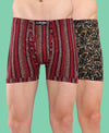 T.T. Men Desire Super Combed Cotton Printed Snug Fit Long Trunks For Men Pack Of 2 D.Brown-Maroon