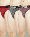 T.T. Mens Desire 100% Combed Cotton Printed Brief Top Elastic Pack Of 3 Black-Maroon-Red