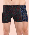 T.T. Men Desire Super Combed Cotton Printed Snug Fit Long Trunks For Men Pack Of 2 Black-Navy