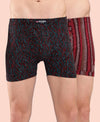 T.T. Men Desire Super Combed Cotton Printed Snug Fit Long Trunks For Men Pack Of 2 Black-Maroon