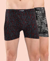 T.T. Men Desire Super Combed Cotton Printed Snug Fit Long Trunks For Men Pack Of 2 Black-Grey