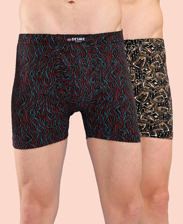 T.T. Men Desire Super Combed Cotton Printed Snug Fit Long Trunks For Men Pack Of 2 Black-D.Brown