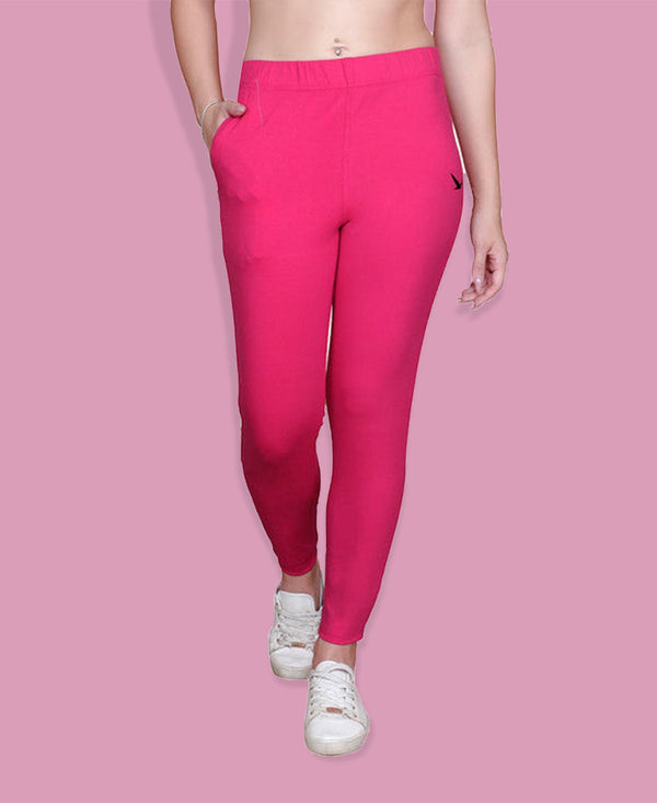 HiFlyers Women Slim Fit Solid Cotton Lycra Kurti Pant Rose Pink