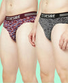 T.T. Mens Desire 100% Combed Cotton Printed Brief Top Elastic Pack Of 2 Black-Majenta