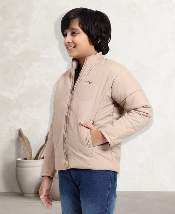 HiFlyers Boys Regular Fit | Polyster |Fluffy Full Sleeves |Quilted Insulation|High Neck Stand Collar|Zipper Jacket -Beige