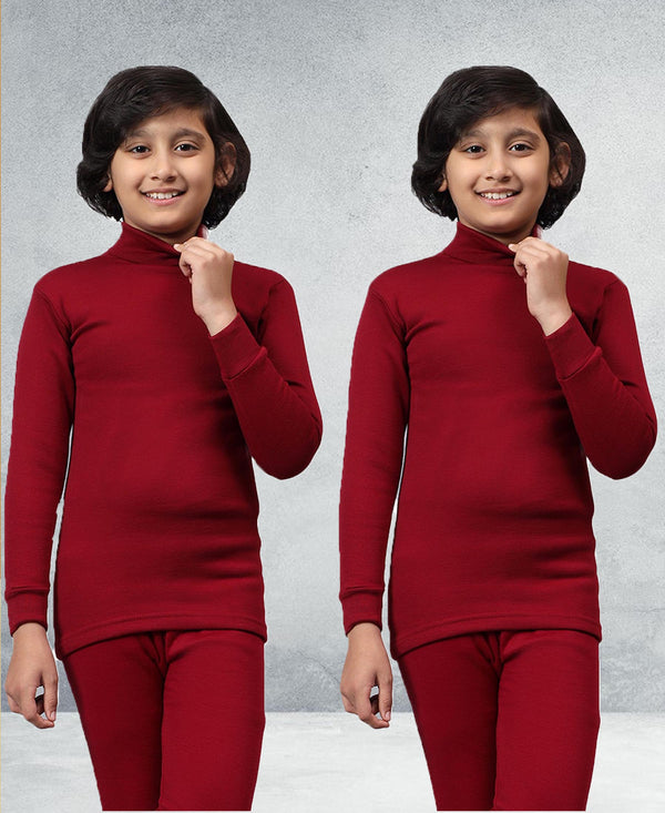 T.T. Boys & Girls |Slim Fit| Cotton Fleece |Full Sleeves|High Neck|Trendy Winter Wear|Dyed Top Pack Of 2-Red