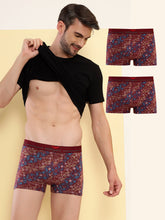 Hiflyers Men'S Odour-Free, Long Lasting Comfort, All Day Fresh And Confidence Cosmic, Kaleidoscope Collection Printed Cotton Spandex Trunk Pack Of 3 Maroon