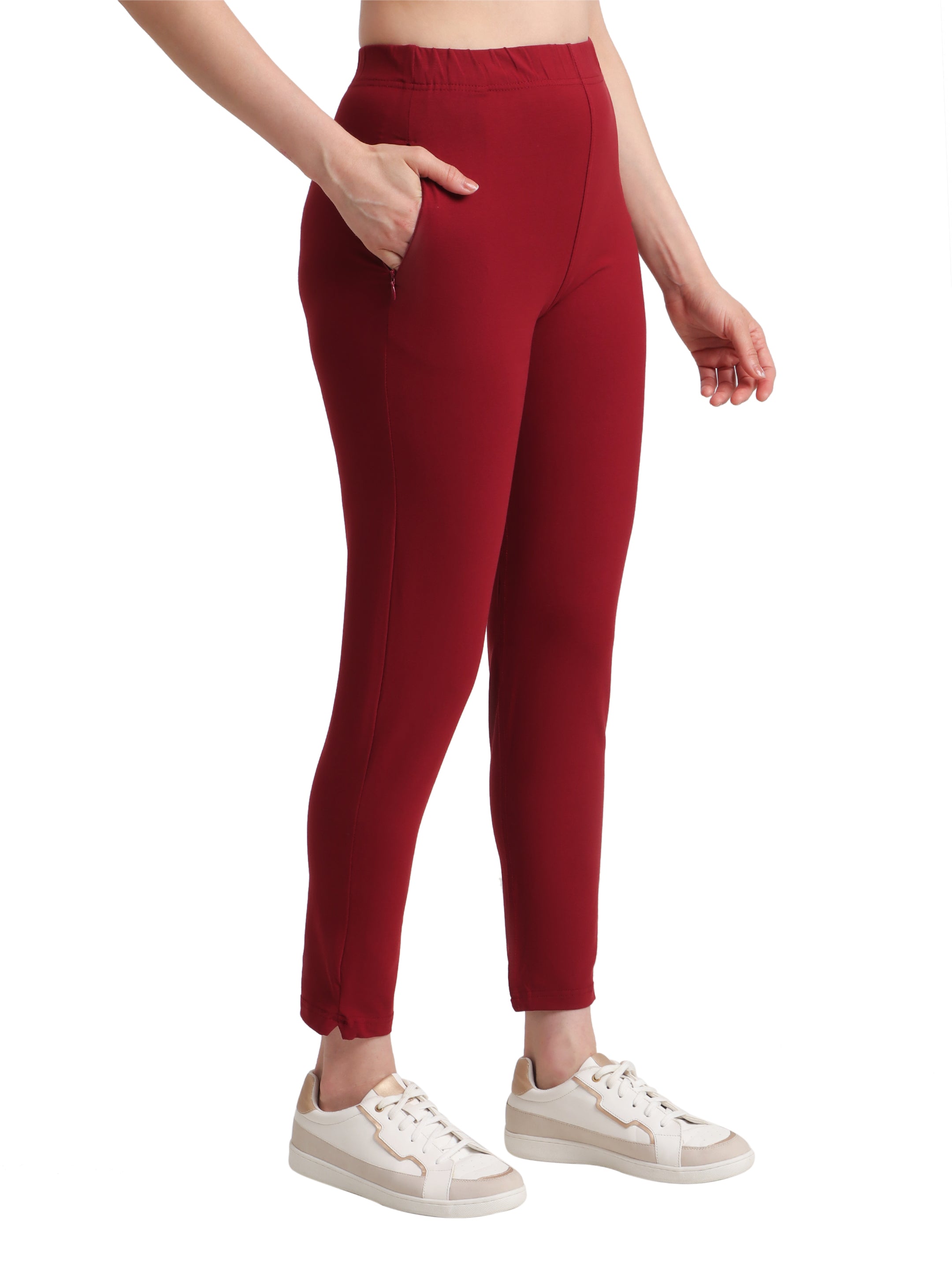 Hiflyers Women Regular Fit  Solid Cotton Lycra Kurti Pant/Legging/ Jegging Wine