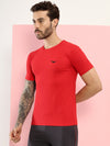 Hiflyers Men Regular Fit Polyster Pique Round Neck Half Sleev Tshirt Red