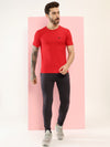 Hiflyers Men Regular Fit Polyster Pique Round Neck Half Sleev Tshirt Red