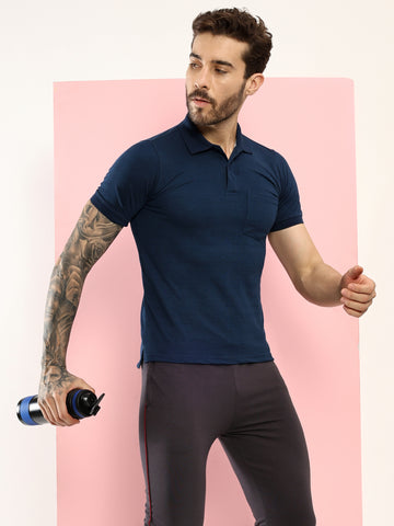 T.T. Men Slim Fit Cotton Polyster Pique Polo Half Sleeve T-Shirt Navy