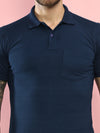 T.T. Men Slim Fit Cotton Polyster Pique Polo Half Sleeve T-Shirt Navy