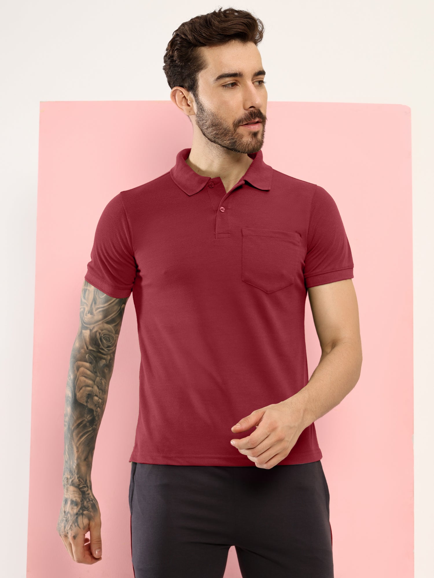 T.T. Men Slim Fit Cotton Polyster Pique Polo Half Sleeve T-Shirt Maroon