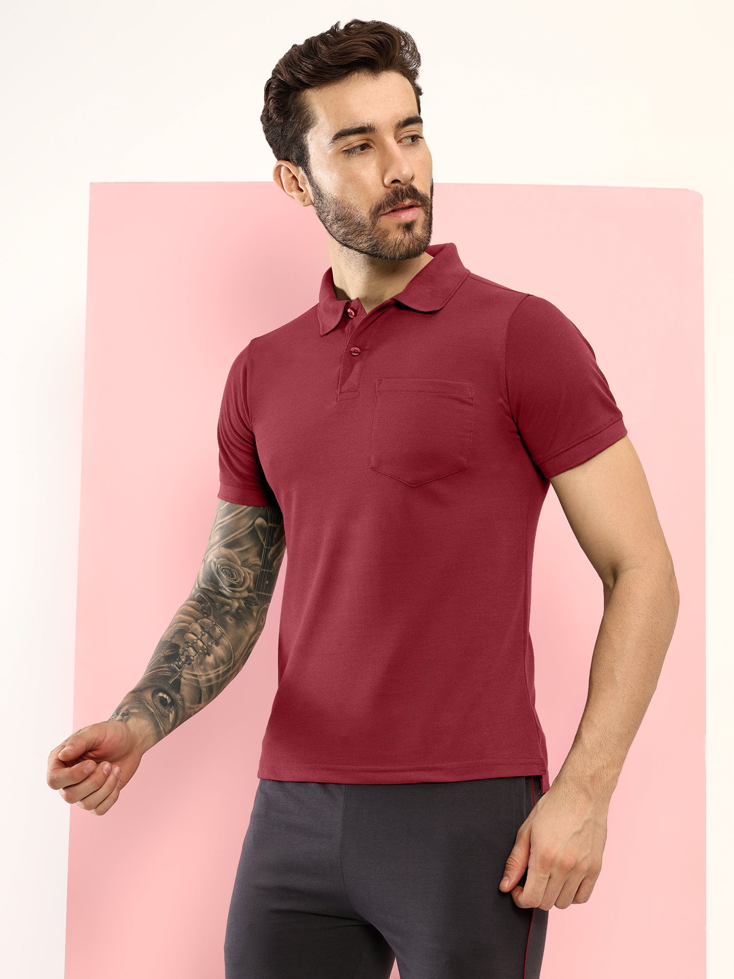 T.T. Men Slim Fit Cotton Polyster Pique Polo Half Sleeve T-Shirt Maroon