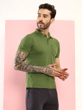 T.T. Men Slim Fit Cotton Polyster Pique Polo Half Sleeve T-Shirt Olive