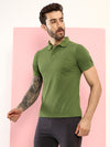 T.T. Men Slim Fit Cotton Polyster Pique Polo Half Sleeve T-Shirt Olive